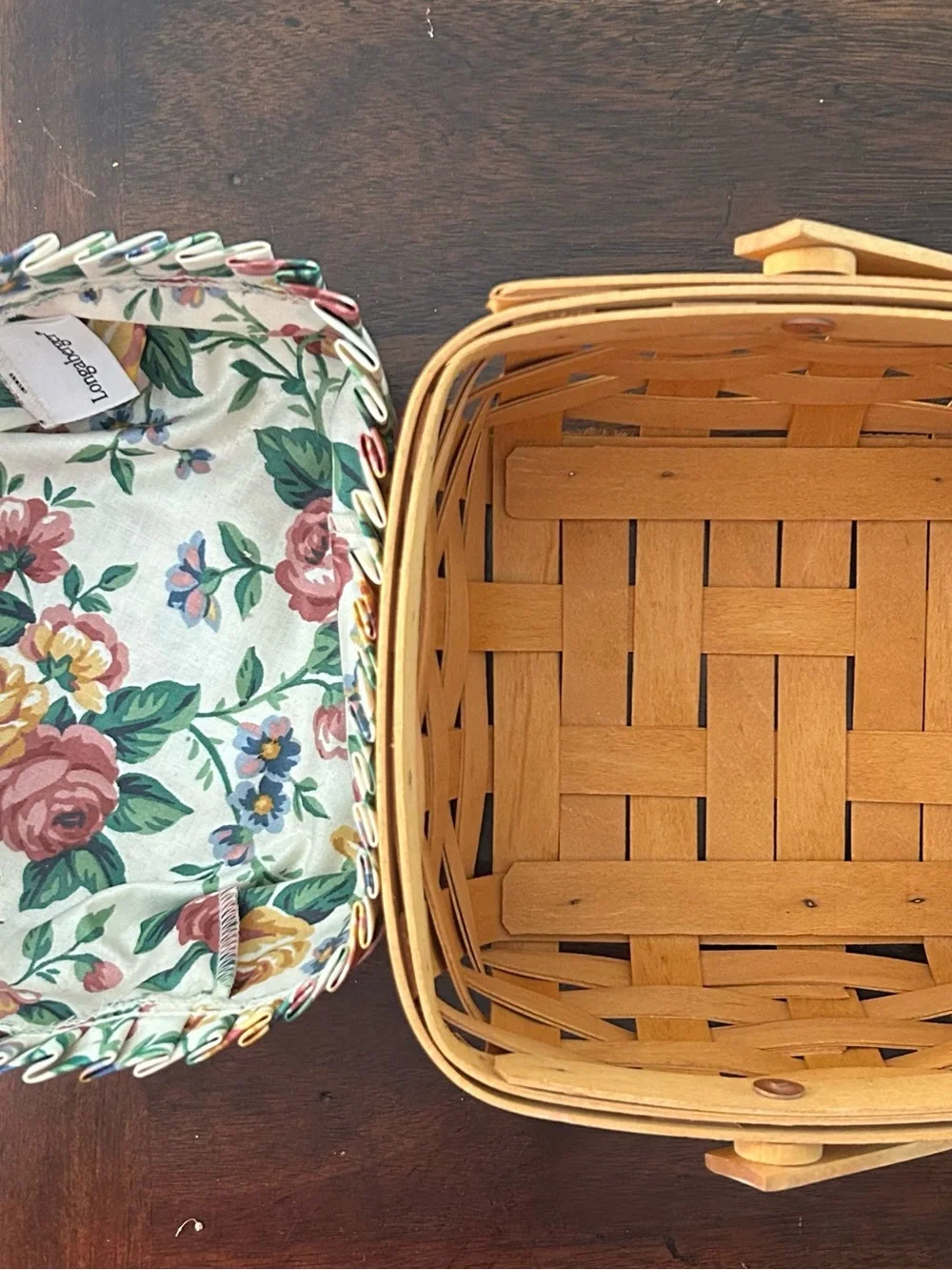 Longaberger Handwoven Basket with Floral Liner